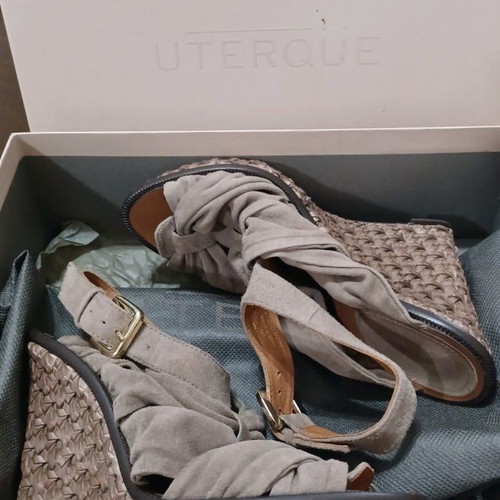 Uterque women's platform shoes used 37 suede leather gray-beige