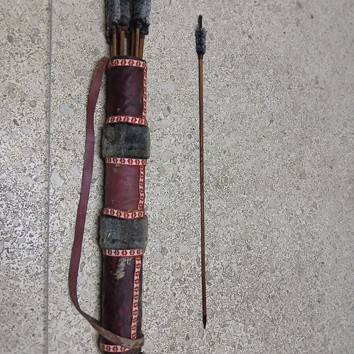 Decorative wooden carved bow with arrows like new