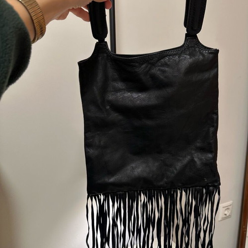 MAT leather bag black like new with fringes