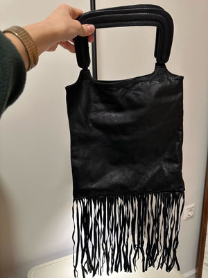 MAT leather bag black like new with fringes