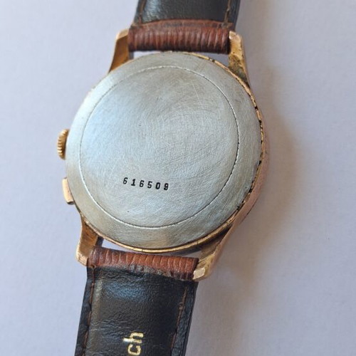 Tell 1950 mechanical chronograph watch used, beige and gold