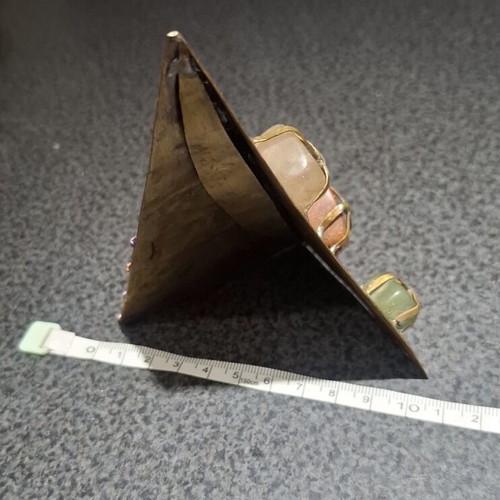 Vintage brass pyramid 13cm with semi-precious stones used