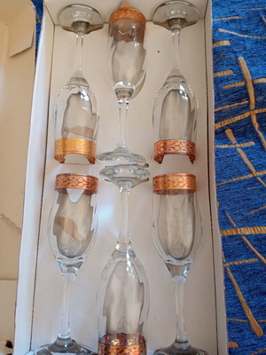 Cristal Mode vintage set of 6 champagne flute glasses like new with gold rim