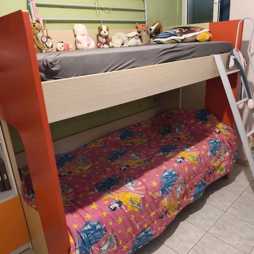 Bunk bed 2 colors used with mattresses and ladder