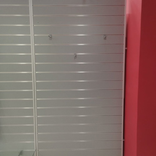 Slat melamine panel with 12 cm pitch, 120x240 cm height, aluminum frame like new