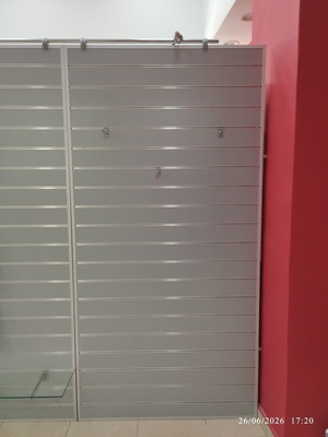 Slat melamine panel with 12 cm pitch, 120x240 cm height, aluminum frame like new