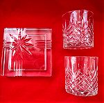  Κρυστάλλινο τασάκι τετράγωνο με δώρο 2 κρυστάλλινα ποτήρια του whiskey
