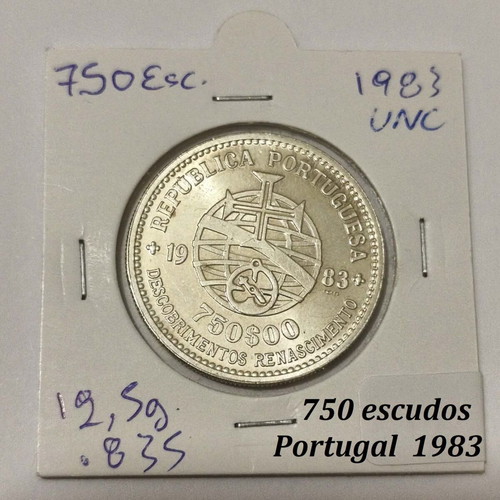750 escudos silver collectible coin Portugal 1983 UNC