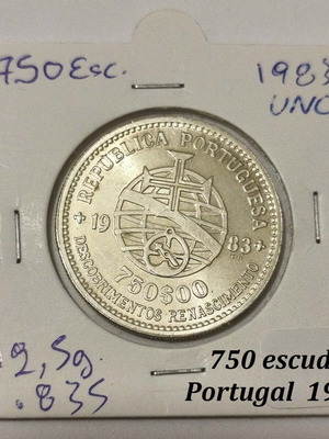 750 escudos silver collectible coin Portugal 1983 UNC