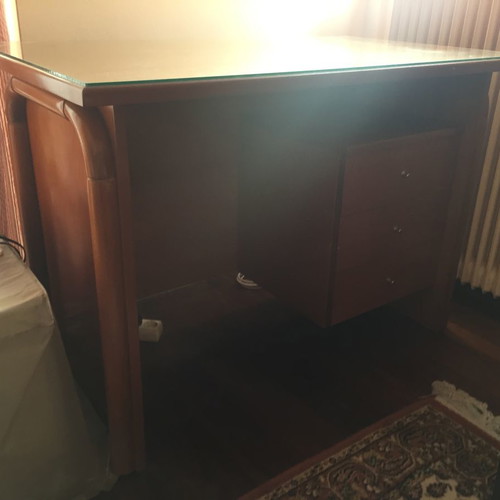 Desk made of solid wood with glass and 3 drawers used