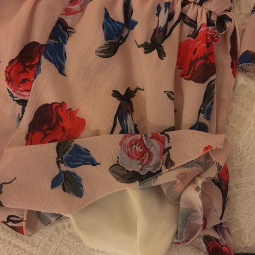 Floral Romper Off-the-Shoulder refurbished, red and pink roses