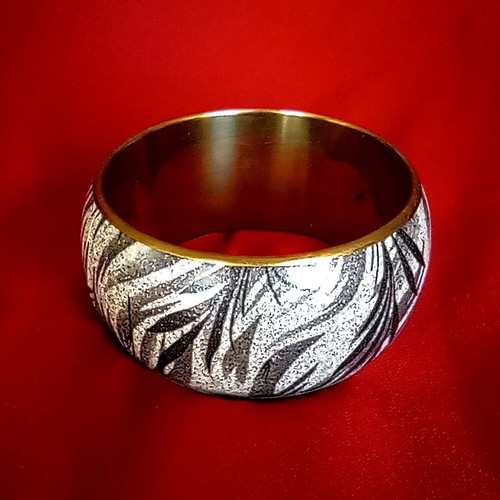 Vintage brass bracelet used, wide with antique botanical design