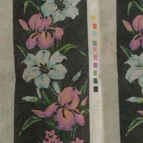 Vintage embroidery canvas with flowers, new