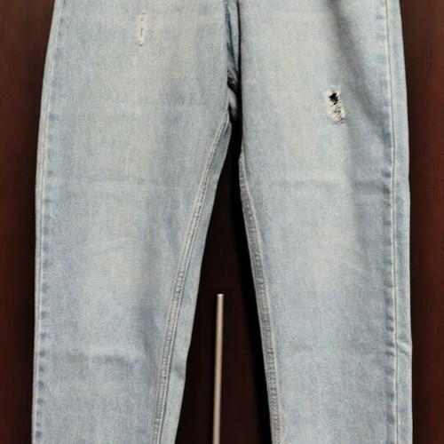 Women's high-waist jeans size 28 like new, turquoise with fabric details