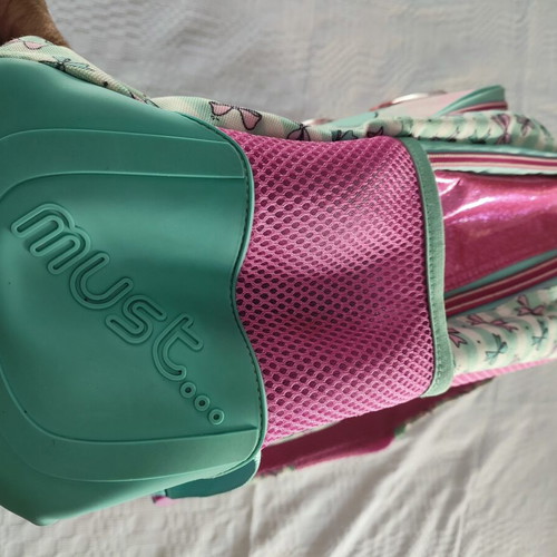 Must Follow Your Dream school backpack, turquoise and pink