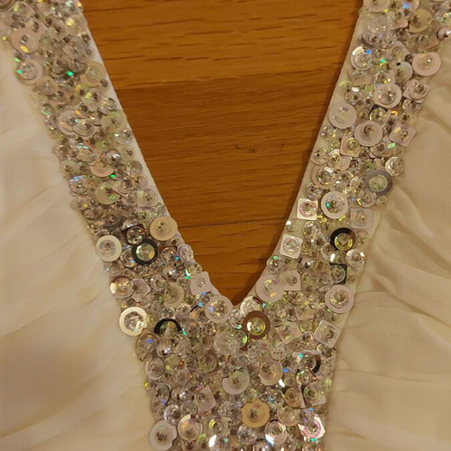 Halter Dress white super mini with sequins and beads used, XS-S