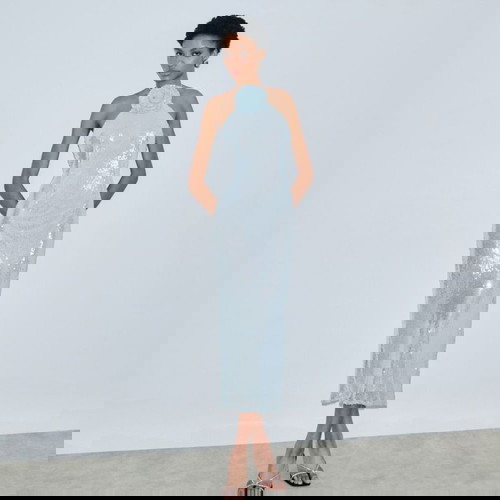 Mix & Match dress like new, midi, light blue with sequins