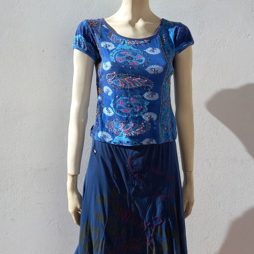 Embroidered cotton blouse used, blue, size M