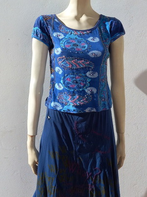 Embroidered cotton blouse used, blue, size M