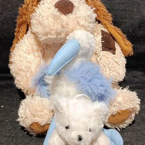 Set of 3 plush toys: dog, bear, and bird