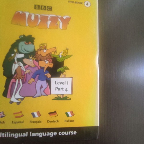 Muzzy language learning books used, pack of 5 books and 3 DVDs