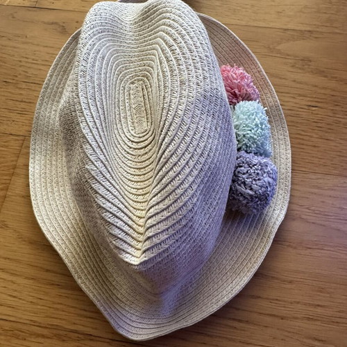 LC Waikiki kids straw fedora hat with pom-poms, 10-12 years, 56 cm