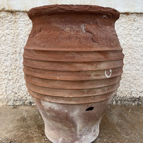 Vintage ceramic pot with hole used, natural patina, 1970