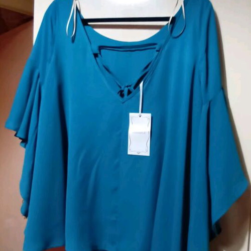 Bibibo blouse new, petrol color, with flounced sleeves, size M