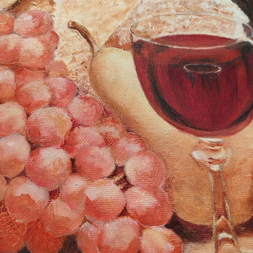 Original Painting Wine & Bread Acrylic on Canvas 25x30cm new