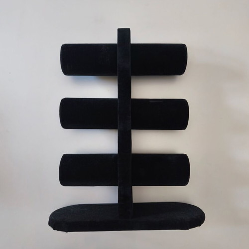 Black velvet jewelry display stand for bracelets and watches, 3 tiers