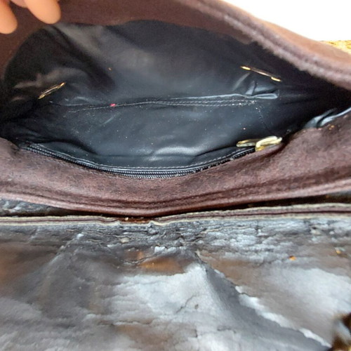 Leather women's clutch bag like new, brown with metal details and chain