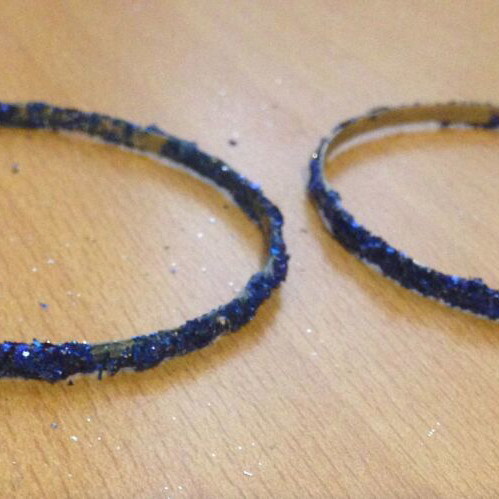 Handmade bracelets hoops with blue glitter, used, set of 2