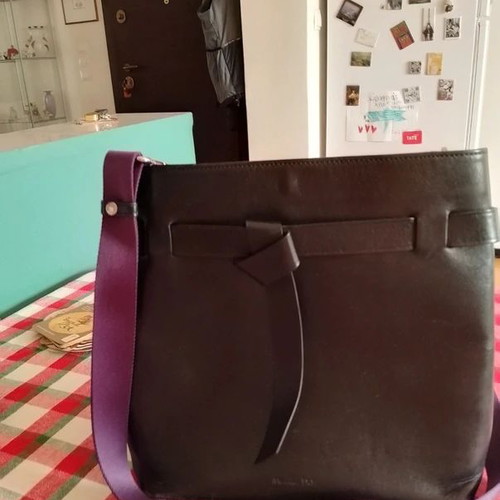 Massimo Dutti leather crossbody bag like new with black and white strap