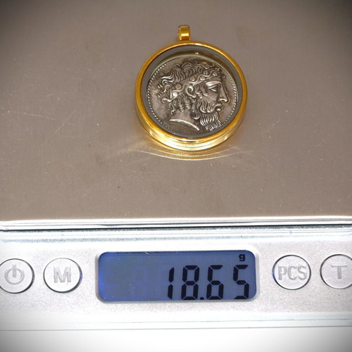 Ancient Dionysus Head Silver Coin Pendant new