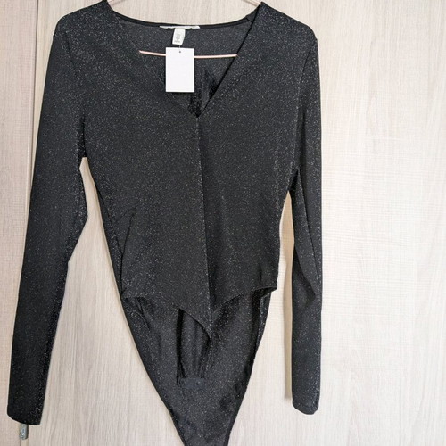 H&M bodysuit new, black with silver details, size M