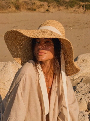 Handcrafted French straw sun hat with oversized brim, like new