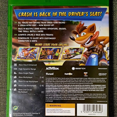 Crash Team Racing Nitro Fueled Xbox One used in excellent condition