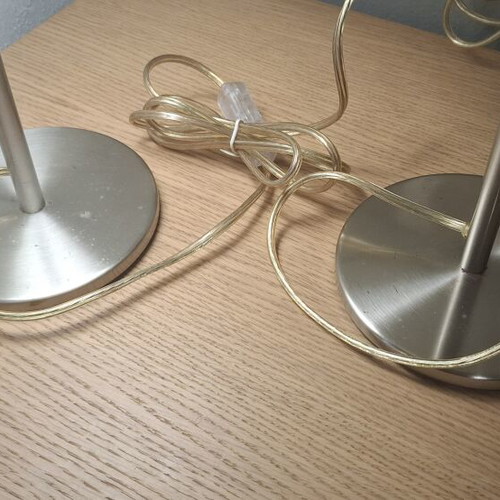 Viokef table lamps like new, white glass and inox, height 42 cm