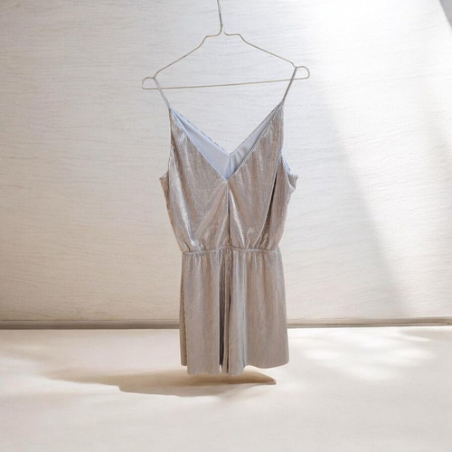 Topshop silver metallic pleated romper, size M