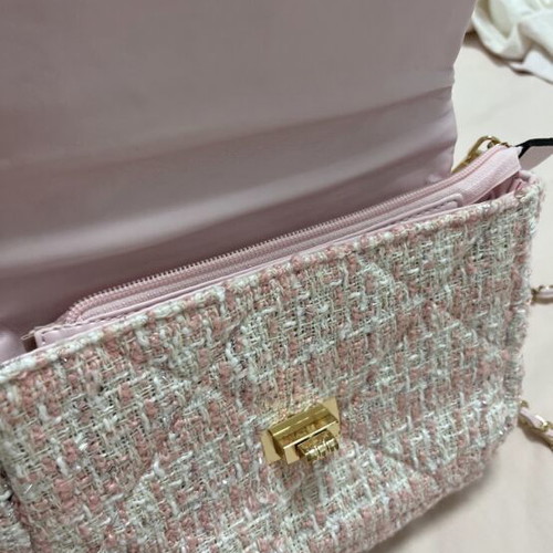 Tweed crossbody bag, white and pink