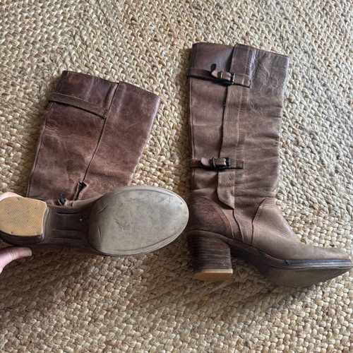 Leather knee-high boots used, brown, size 41