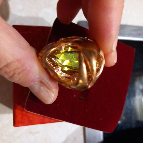 Women's ring size 58 with large green stone and zircons, like new