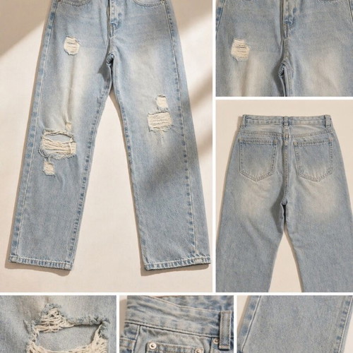 Celestino women's straight jeans with rips and faded look like new, blue