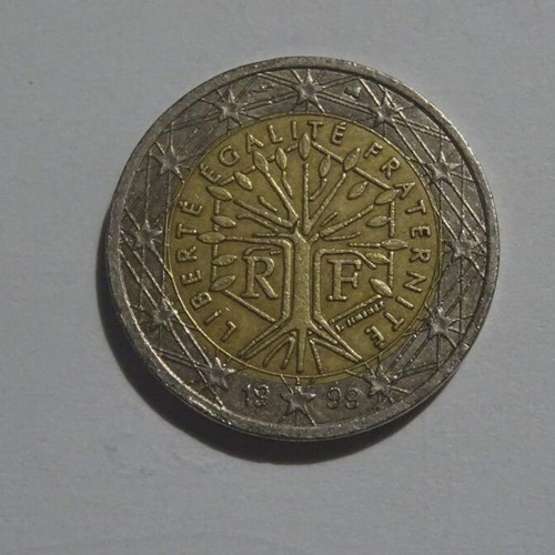 French 2 euro coin 1999 like new, cutting errors, vintage