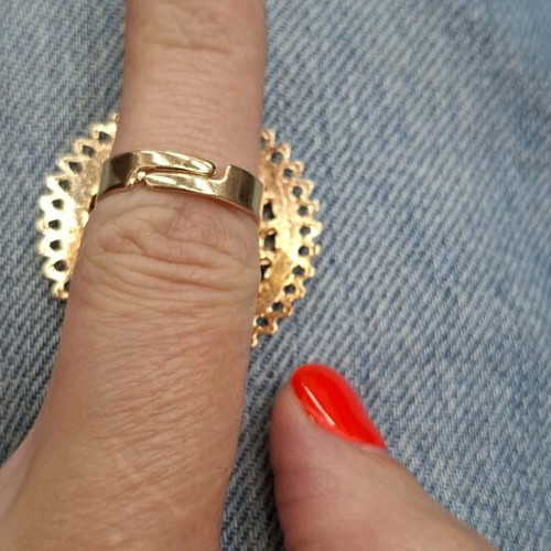 Statement adjustable gold ring with iridescent strass like new
