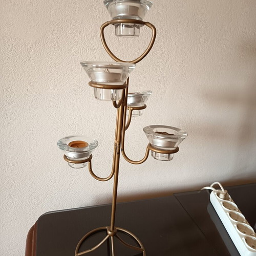 Vintage metal candle holder with 5 glass tealight holders like new