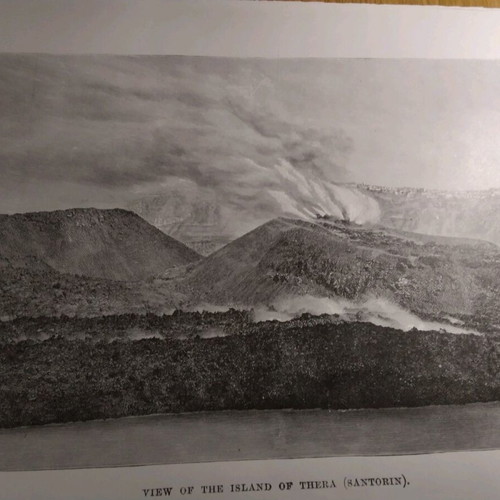 1890 Santorini Volcano Eruption Used Woodcut 25x18cm