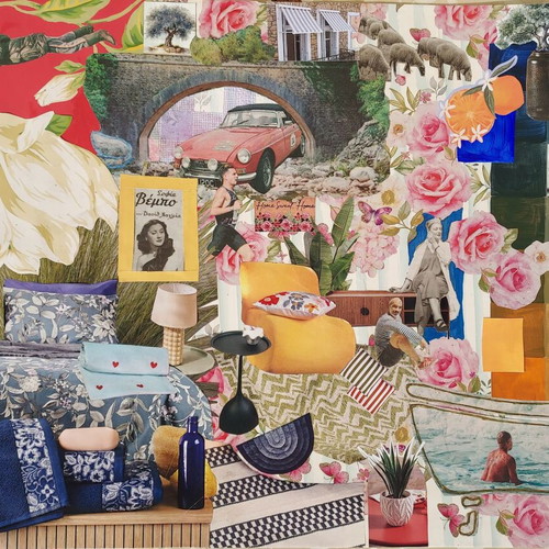 Interior Garden handmade artwork new, collage with painted details