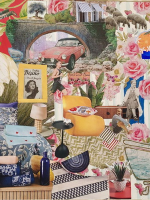 Interior Garden handmade artwork new, collage with painted details