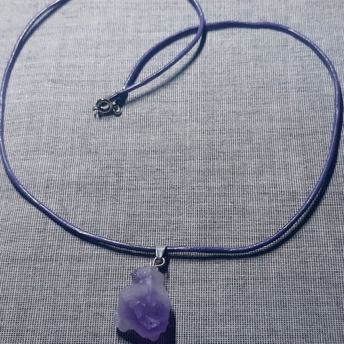 Monica necklace with natural amethyst and genuine leather strap, handmade, new